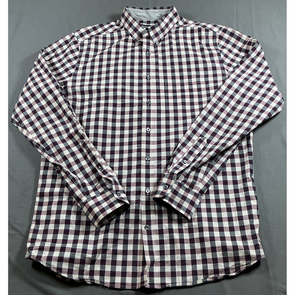 American Eagle Prep Fit Gingham Button Down Shirt Mens Medium Tall MT Burgundy